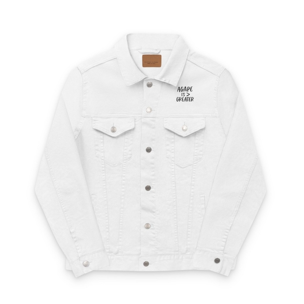 Embroidered Denim Jacket - Denim Agape Is Greater Jacket For Believers